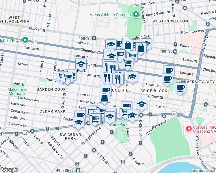 map of restaurants, bars, coffee shops, grocery stores, and more near in Philadelphia