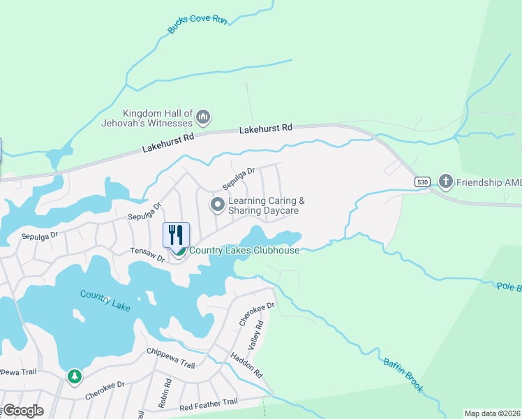map of restaurants, bars, coffee shops, grocery stores, and more near 110 Tensaw Drive in Browns Mills