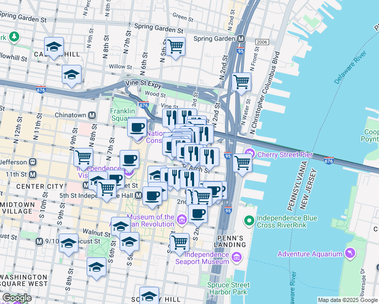 map of restaurants, bars, coffee shops, grocery stores, and more near in Philadelphia