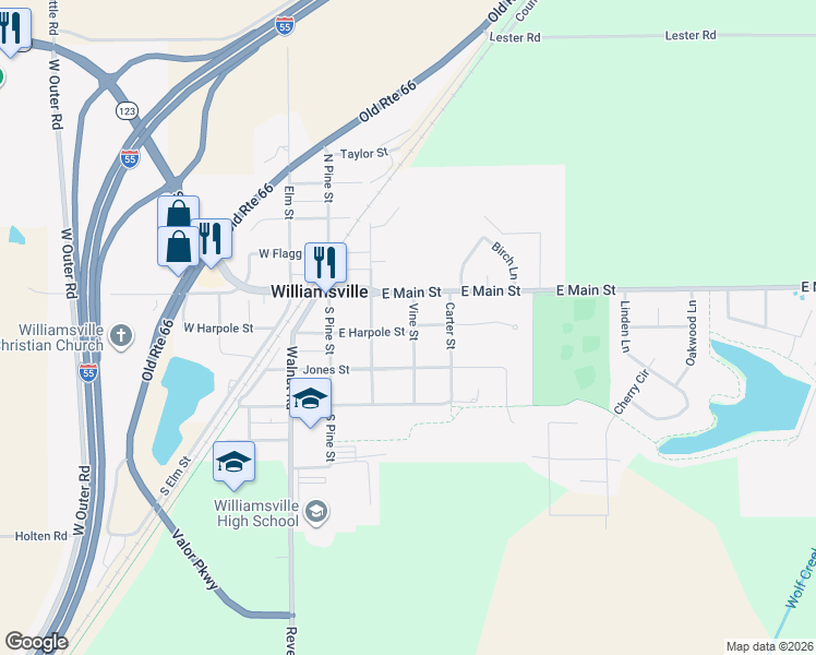 map of restaurants, bars, coffee shops, grocery stores, and more near 233 Harpole Street in Williamsville