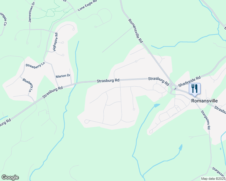 map of restaurants, bars, coffee shops, grocery stores, and more near 1901 Berue Drive in Chester County