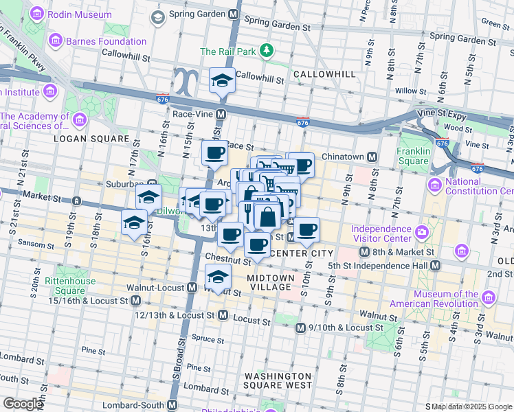 map of restaurants, bars, coffee shops, grocery stores, and more near in Philadelphia