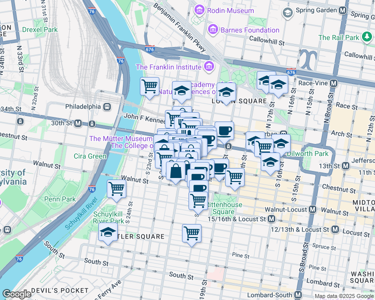map of restaurants, bars, coffee shops, grocery stores, and more near in Philadelphia