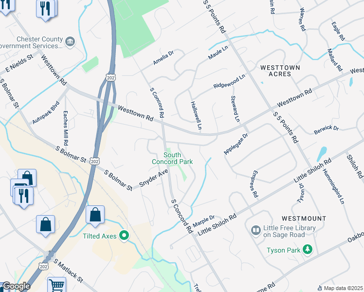 map of restaurants, bars, coffee shops, grocery stores, and more near 806 Halvorsen Drive in West Chester