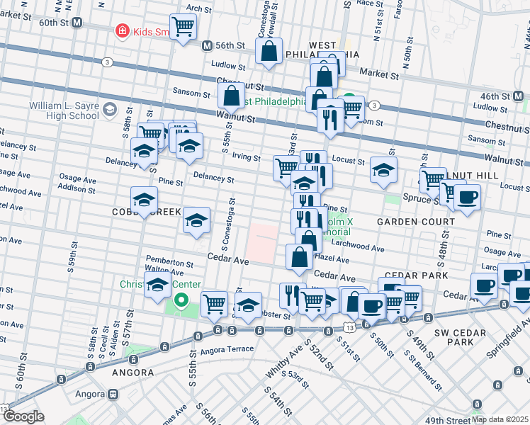 map of restaurants, bars, coffee shops, grocery stores, and more near 5330 Osage Avenue in Philadelphia