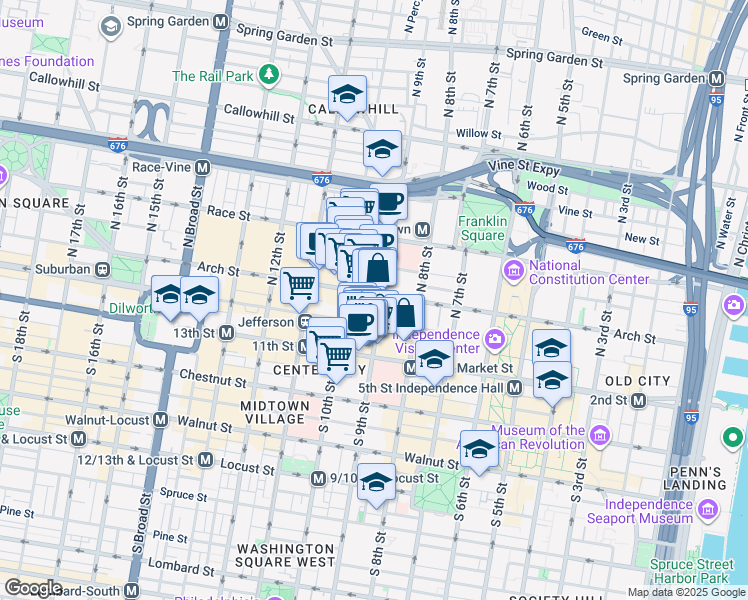 map of restaurants, bars, coffee shops, grocery stores, and more near in Philadelphia