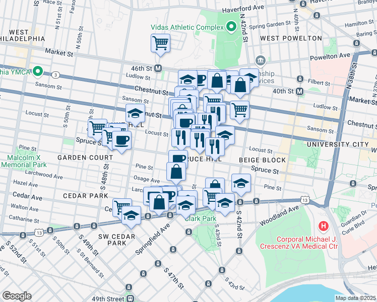 map of restaurants, bars, coffee shops, grocery stores, and more near in Philadelphia