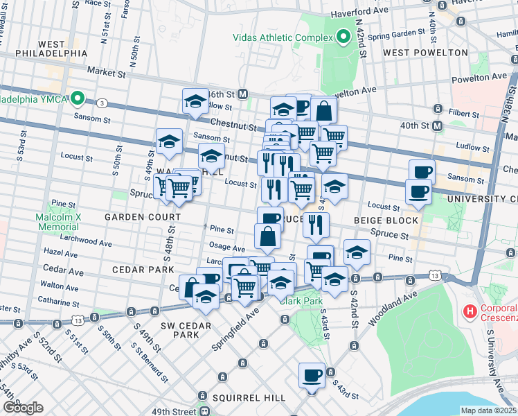map of restaurants, bars, coffee shops, grocery stores, and more near in Philadelphia
