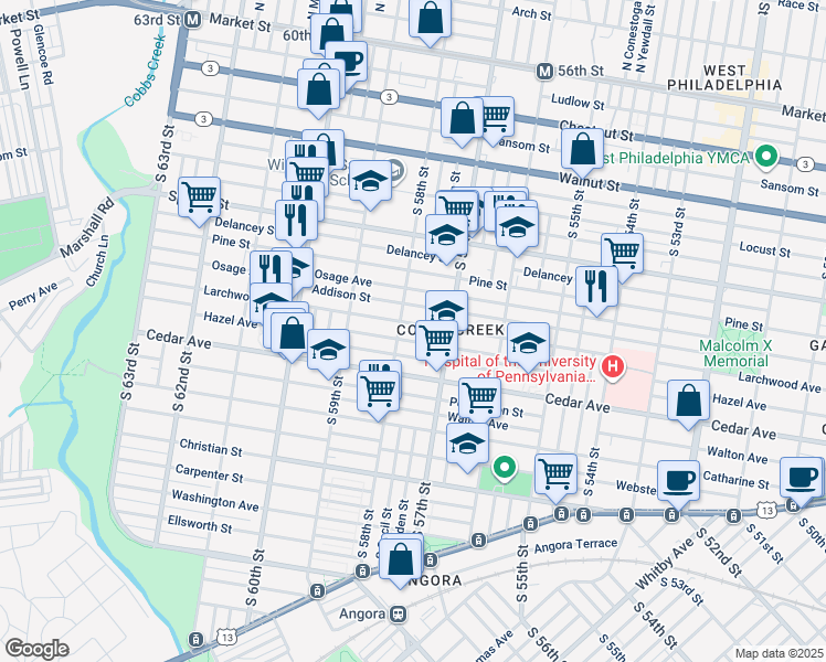 map of restaurants, bars, coffee shops, grocery stores, and more near 5759 Rodman Street in Philadelphia