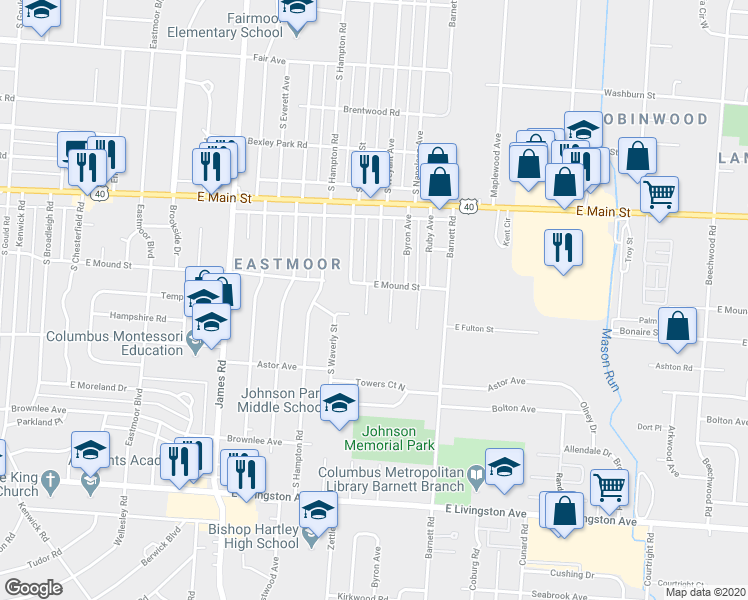 map of restaurants, bars, coffee shops, grocery stores, and more near 935 South Weyant Avenue in Columbus