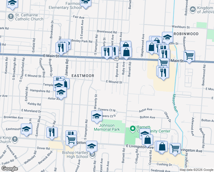 map of restaurants, bars, coffee shops, grocery stores, and more near 935 South Weyant Avenue in Columbus