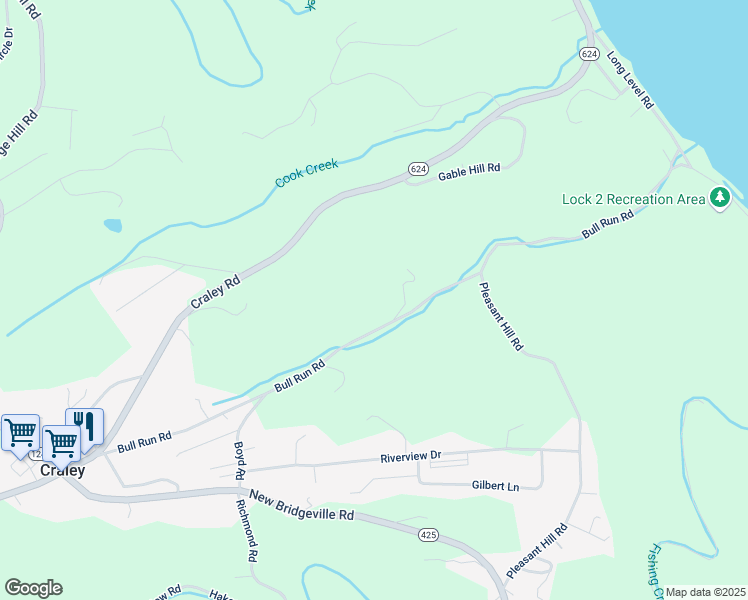 map of restaurants, bars, coffee shops, grocery stores, and more near 555 Bull Run Road in Wrightsville