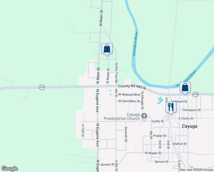 map of restaurants, bars, coffee shops, grocery stores, and more near 800 West Ferry Street in Cayuga