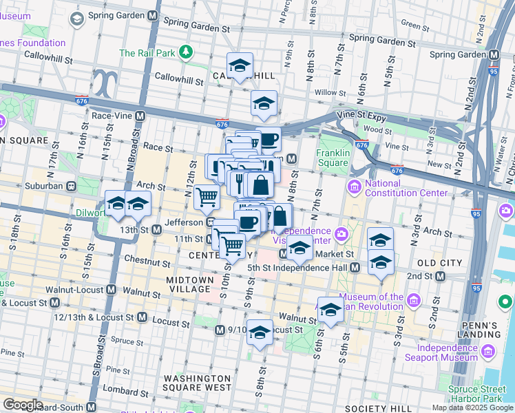 map of restaurants, bars, coffee shops, grocery stores, and more near in Philadelphia