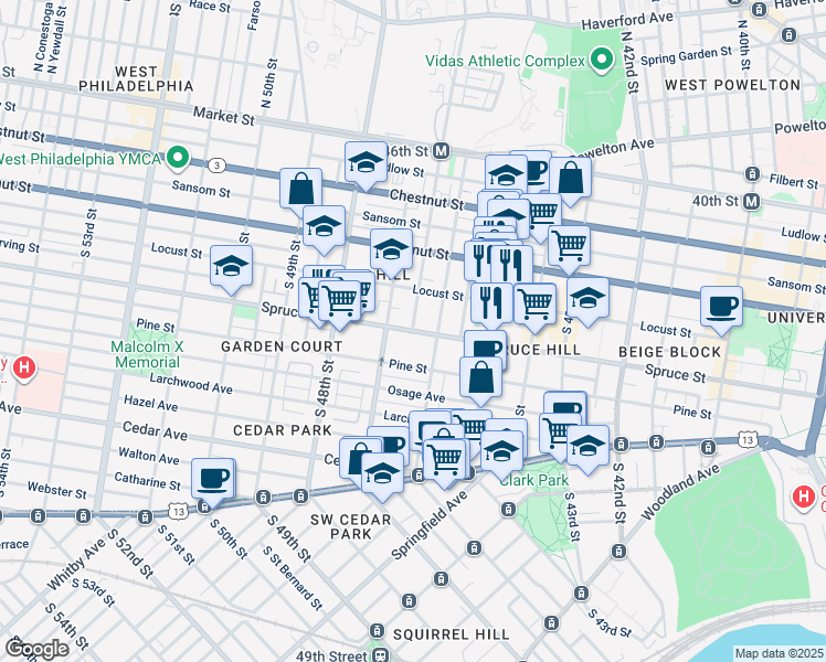 map of restaurants, bars, coffee shops, grocery stores, and more near Farragut Street in Philadelphia