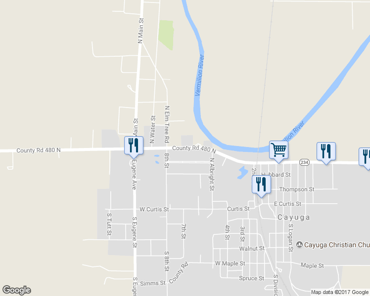 map of restaurants, bars, coffee shops, grocery stores, and more near 731 West Ferry Street in Cayuga
