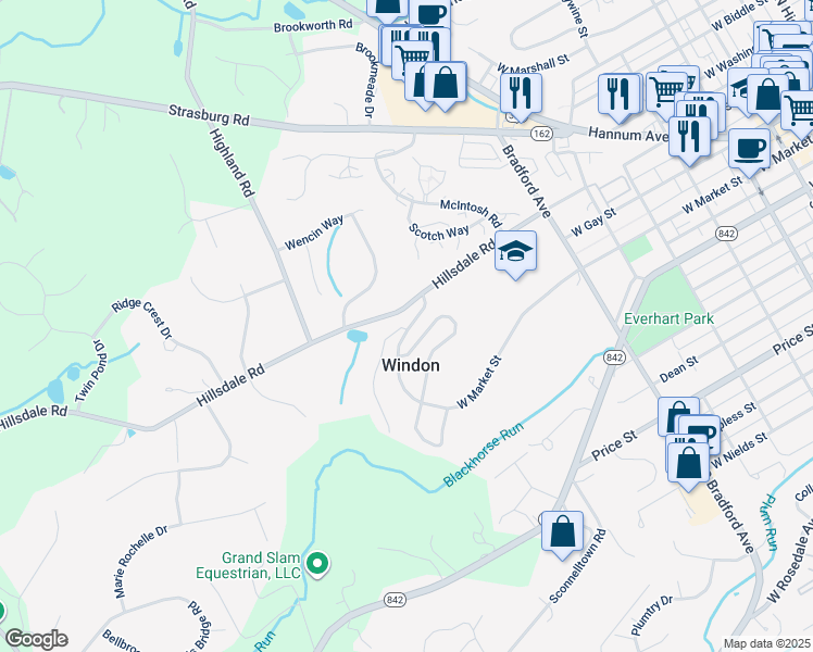 map of restaurants, bars, coffee shops, grocery stores, and more near 781 Hillsdale Road in West Chester
