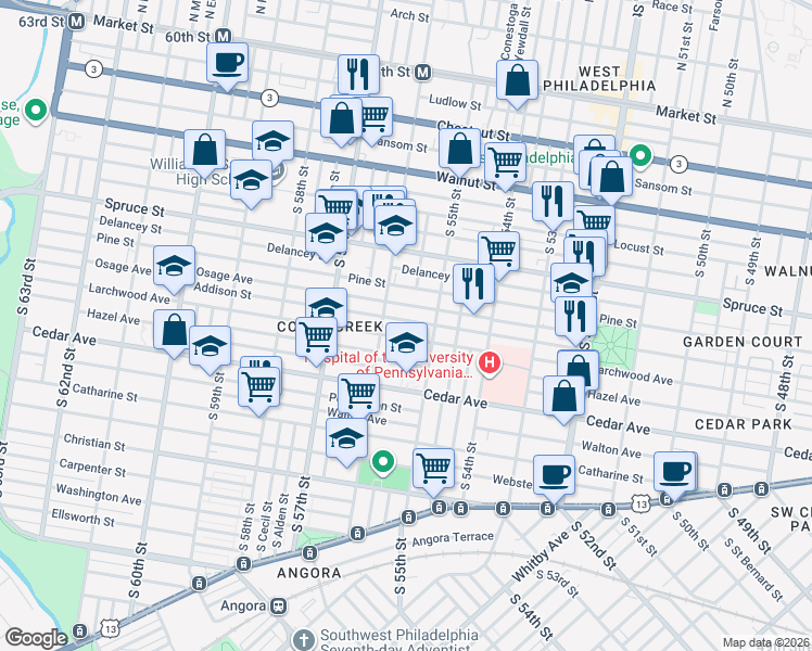 map of restaurants, bars, coffee shops, grocery stores, and more near in Philadelphia