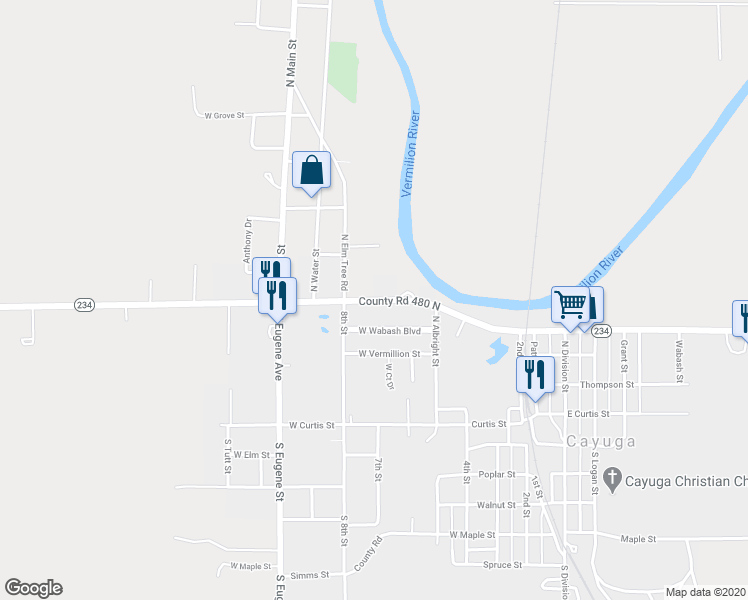 map of restaurants, bars, coffee shops, grocery stores, and more near 770 West Ferry Street in Cayuga