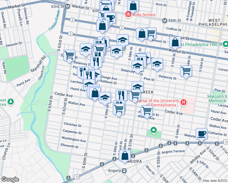 map of restaurants, bars, coffee shops, grocery stores, and more near 5847 Hazel Avenue in Philadelphia