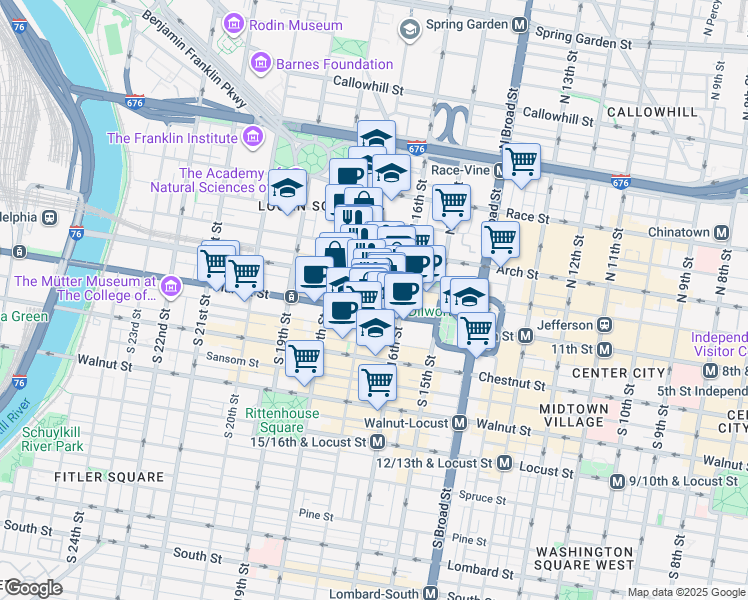 map of restaurants, bars, coffee shops, grocery stores, and more near in Philadelphia