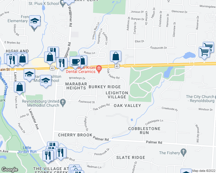 map of restaurants, bars, coffee shops, grocery stores, and more near 1563 Dream Court in Reynoldsburg