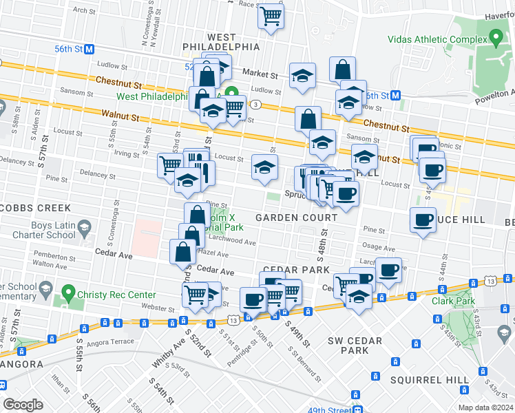 map of restaurants, bars, coffee shops, grocery stores, and more near in Philadelphia