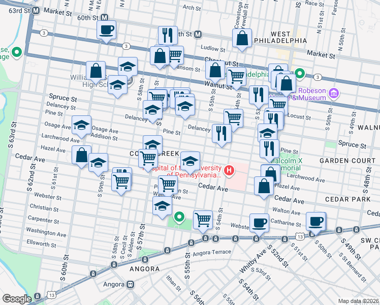 map of restaurants, bars, coffee shops, grocery stores, and more near in Philadelphia