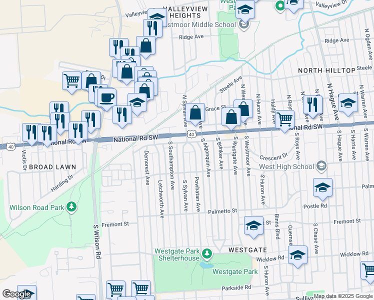 map of restaurants, bars, coffee shops, grocery stores, and more near 3225 West Broad Street in Columbus