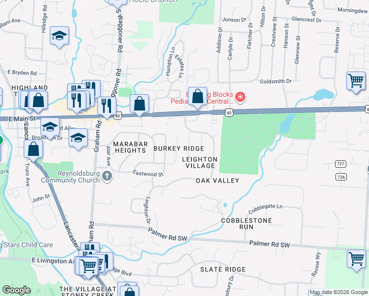 map of restaurants, bars, coffee shops, grocery stores, and more near 1563 Dream Court in Reynoldsburg
