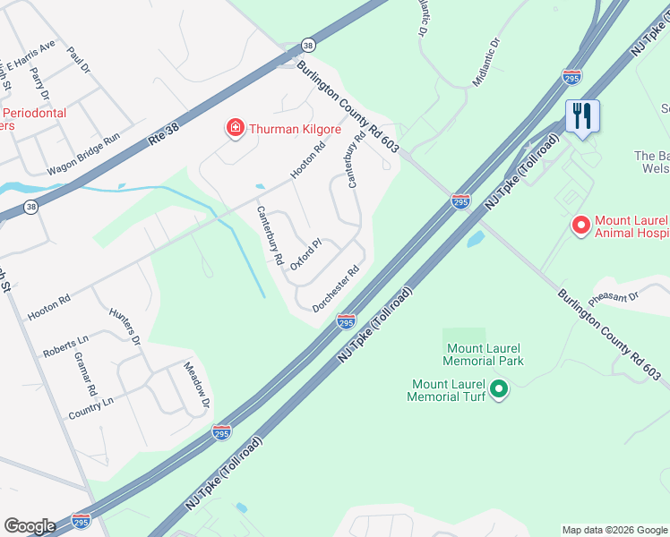 map of restaurants, bars, coffee shops, grocery stores, and more near 152 Canterbury Road in Mount Laurel Township