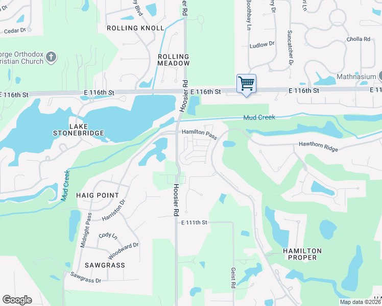 map of restaurants, bars, coffee shops, grocery stores, and more near 11289 Hoosier Road in Fishers