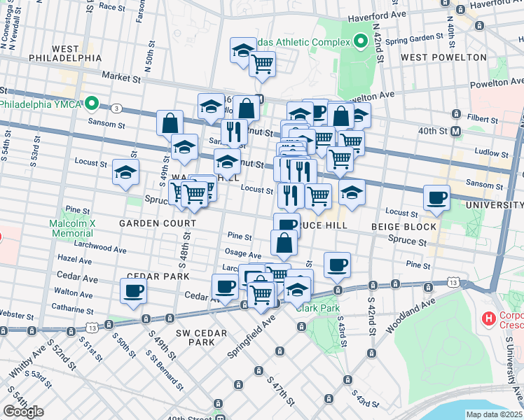 map of restaurants, bars, coffee shops, grocery stores, and more near in Philadelphia