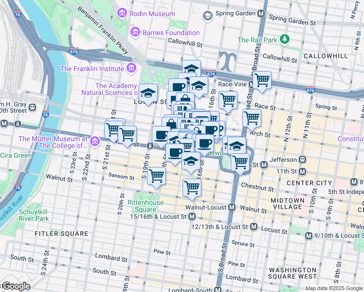 map of restaurants, bars, coffee shops, grocery stores, and more near in Philadelphia