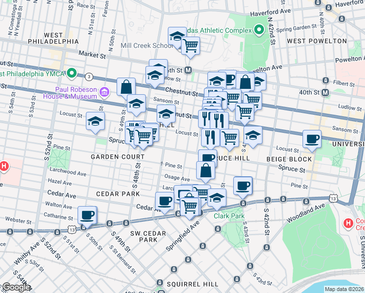 map of restaurants, bars, coffee shops, grocery stores, and more near in Philadelphia