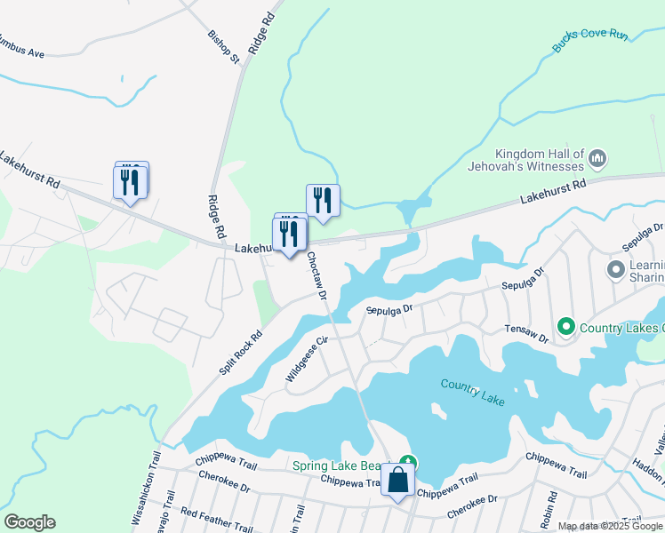 map of restaurants, bars, coffee shops, grocery stores, and more near 572 Lakehurst Road in Country Lake Estates