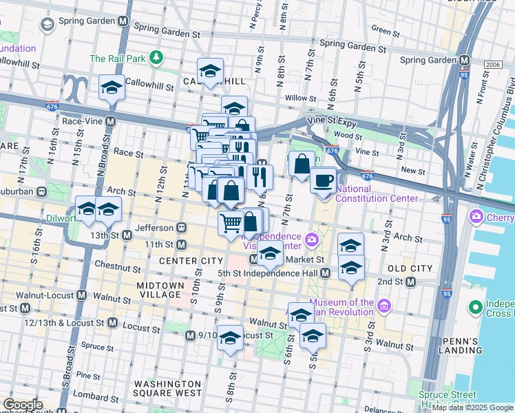 map of restaurants, bars, coffee shops, grocery stores, and more near in Philadelphia