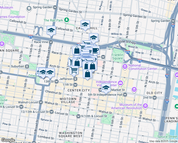 map of restaurants, bars, coffee shops, grocery stores, and more near in Philadelphia