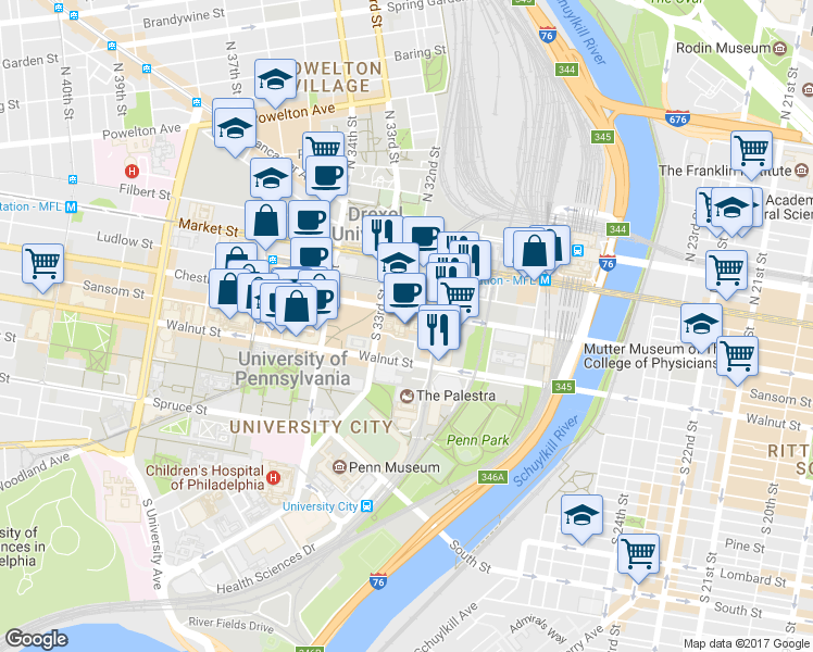 map of restaurants, bars, coffee shops, grocery stores, and more near in Philadelphia