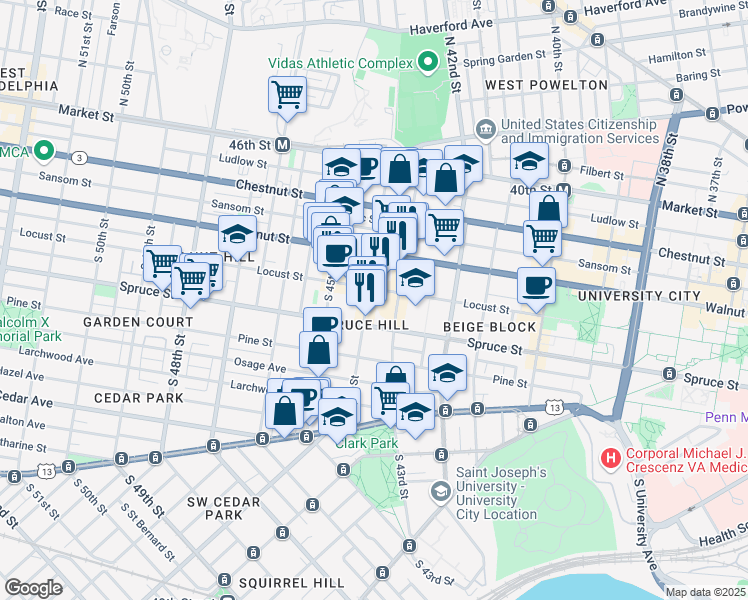 map of restaurants, bars, coffee shops, grocery stores, and more near in Philadelphia