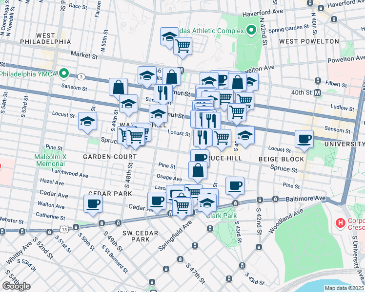 map of restaurants, bars, coffee shops, grocery stores, and more near in Philadelphia