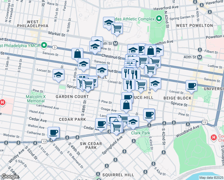 map of restaurants, bars, coffee shops, grocery stores, and more near in Philadelphia