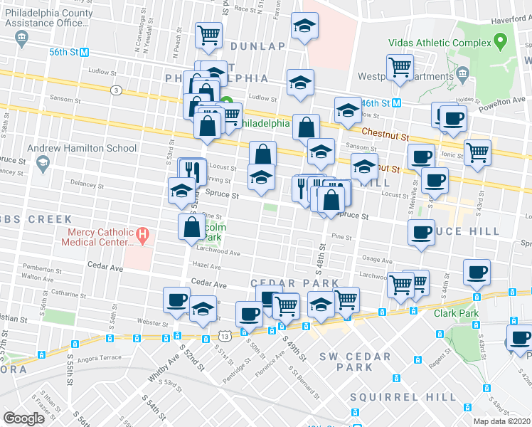 map of restaurants, bars, coffee shops, grocery stores, and more near in Philadelphia