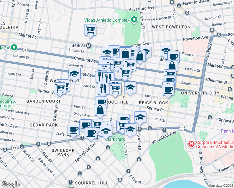 map of restaurants, bars, coffee shops, grocery stores, and more near in Philadelphia