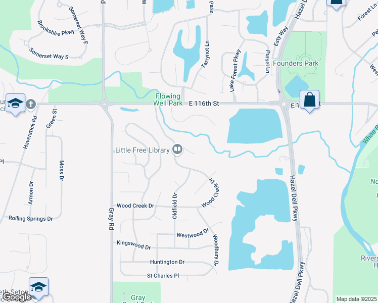 map of restaurants, bars, coffee shops, grocery stores, and more near 5190 Woodside Court in Carmel