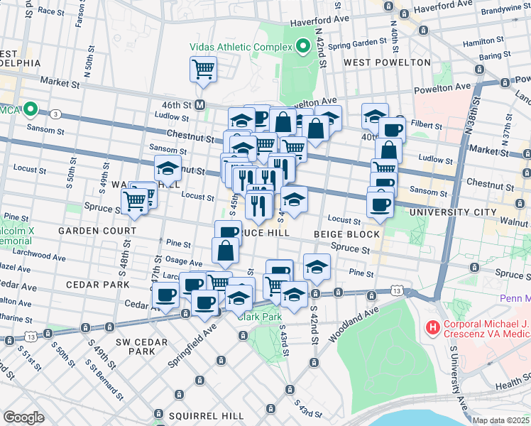 map of restaurants, bars, coffee shops, grocery stores, and more near in Philadelphia