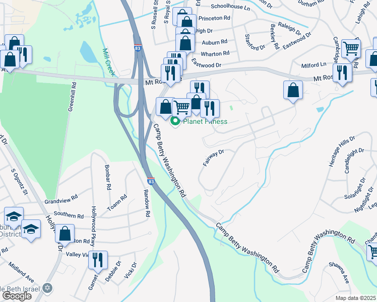 map of restaurants, bars, coffee shops, grocery stores, and more near 175 Crown Pointe Drive in York
