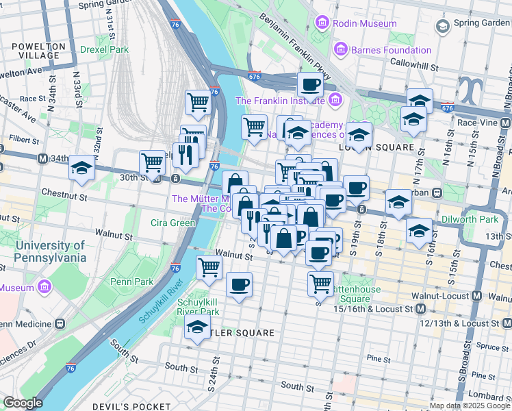 map of restaurants, bars, coffee shops, grocery stores, and more near 2314 Ludlow Street in Philadelphia