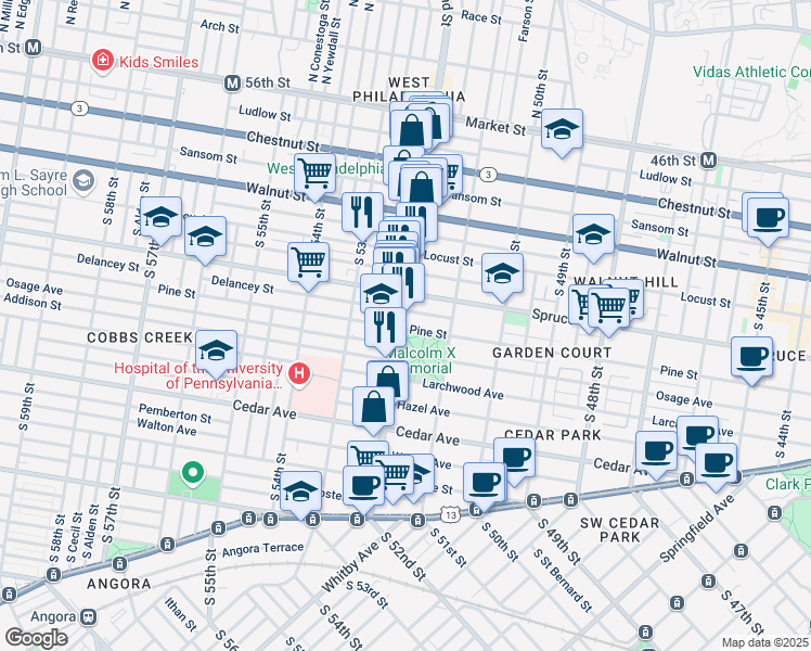 map of restaurants, bars, coffee shops, grocery stores, and more near in Philadelphia