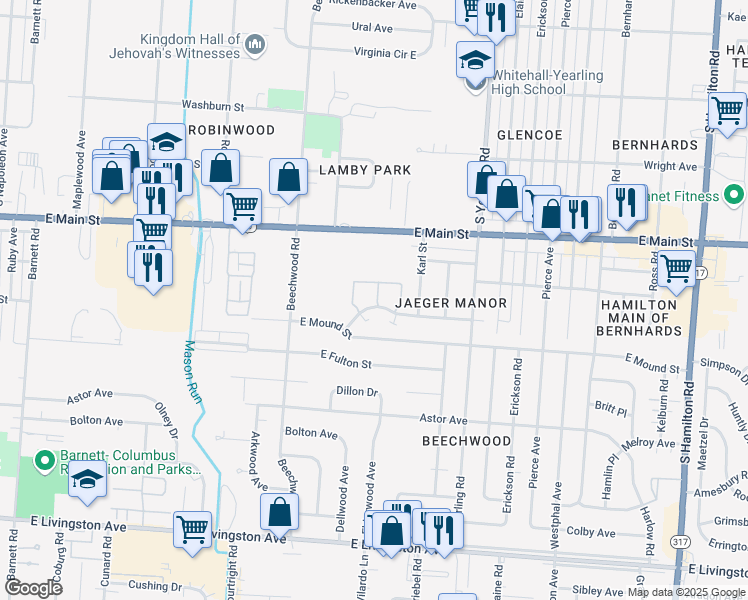 map of restaurants, bars, coffee shops, grocery stores, and more near 3978 Andrus Court East in Columbus